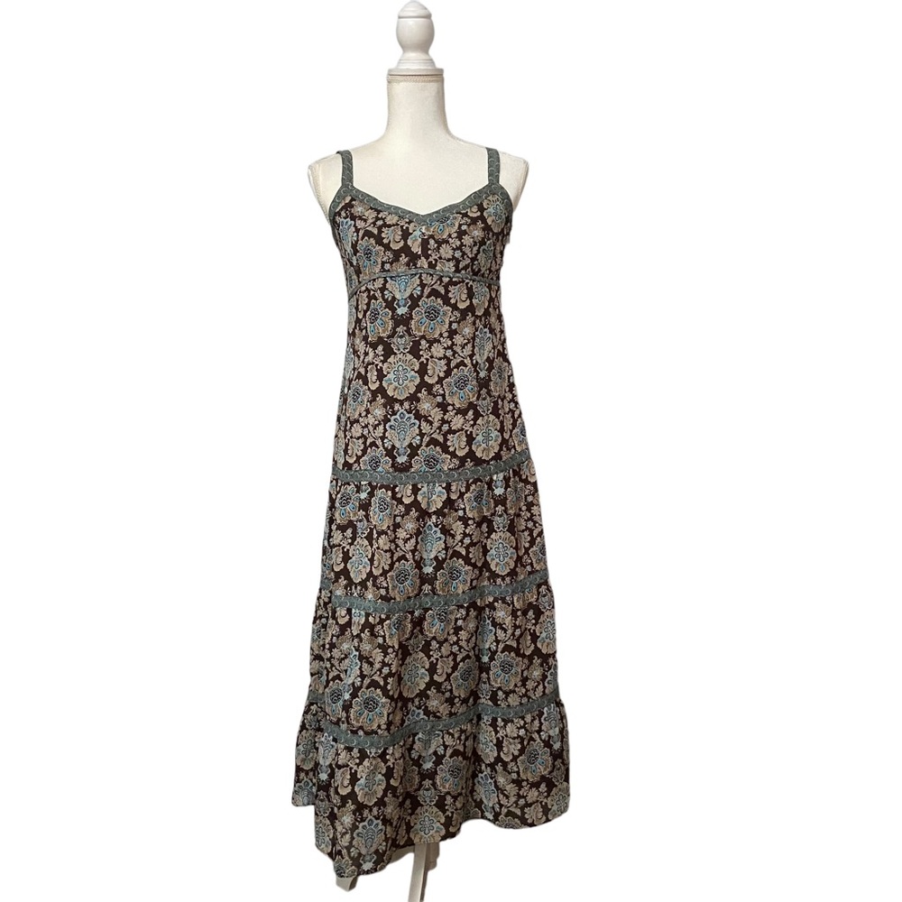 Y2K Ann Taylor Loft Maxi Dress Boho Tiered Floral Long Festival Hippie Rustic